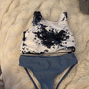 Blue and Black Tie-Dye Bikini Set